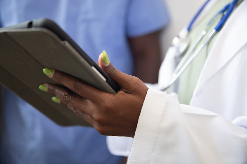 Healthcare professionals using digital diagnostic technology